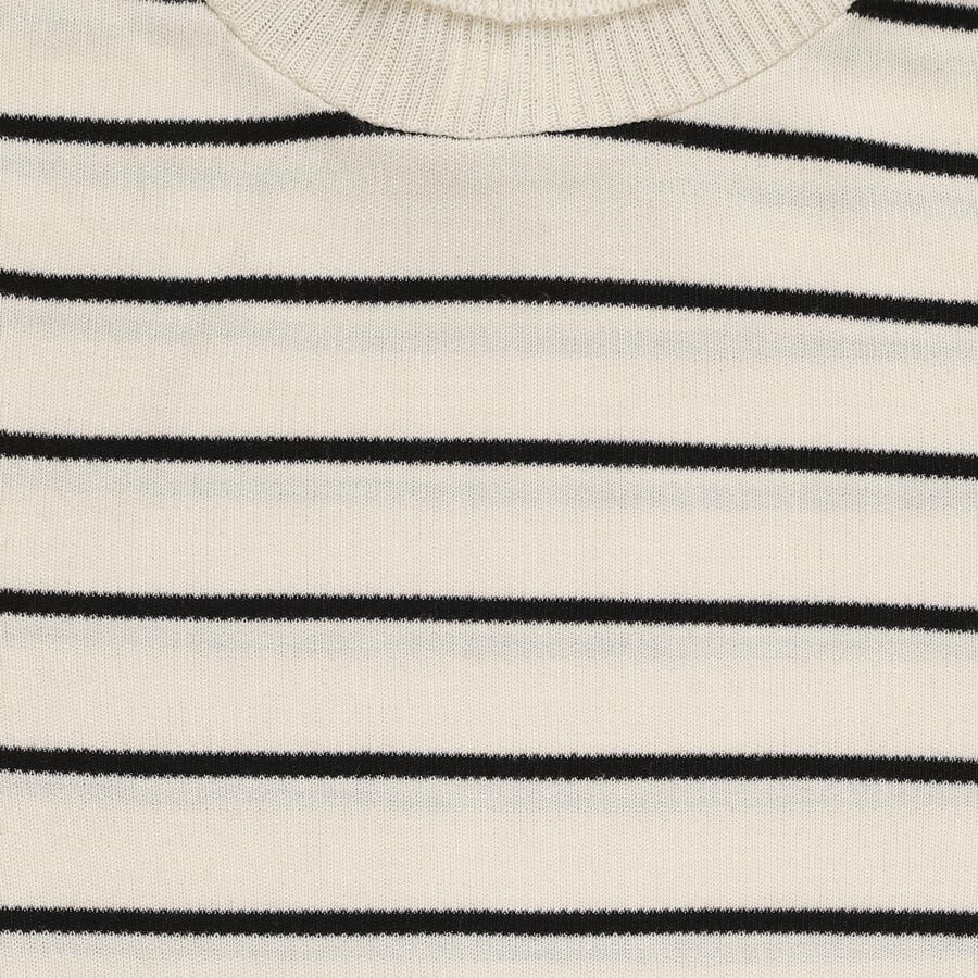 Girls Black and White Turtleneck Striped Pullover, Black, large image number null