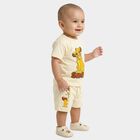 Infants' Cream 100% Cotton Round Neck Graphic Printed Baba Suit, Beige, small