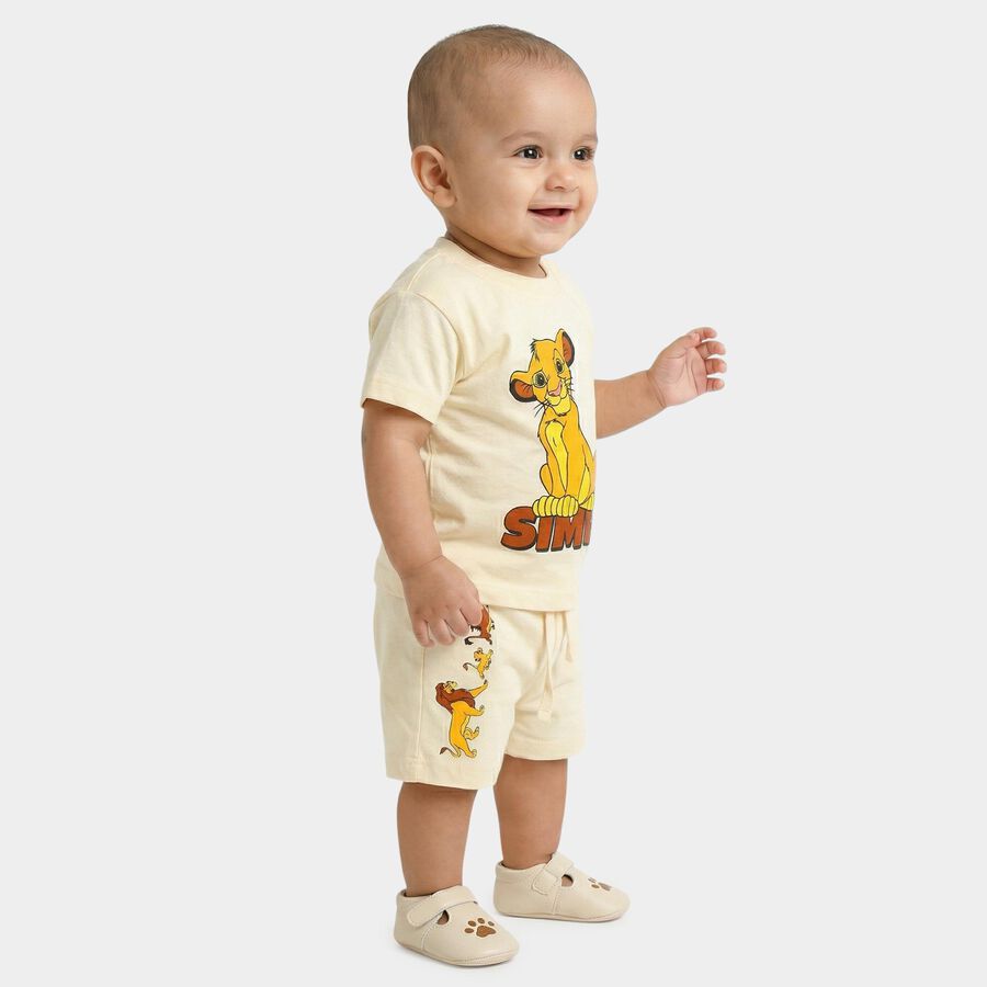 Infants' Cream 100% Cotton Round Neck Graphic Printed Baba Suit, Beige, large
