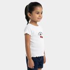Girls' White Cotton Blend Round Neck Casual T-Shirt, White, small