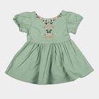 Infants' Aqua Cotton Puff Sleeve Embroidered Fit and Flare Frock, Aqua, small