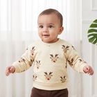 Infants' Beige Round Neck Pullover Sweatshirt, गहरा पीला, small