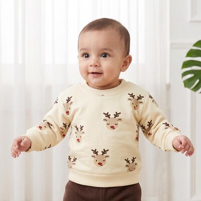 Infants' Beige Round Neck Pullover Sweatshirt