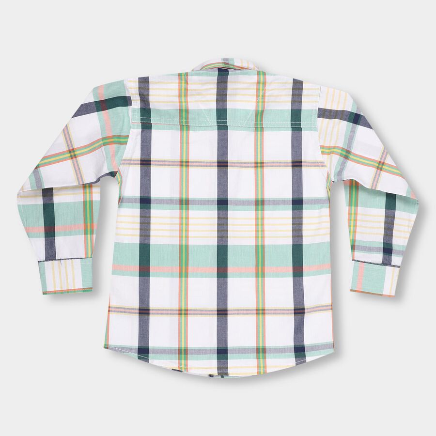 Boys Rich Eggshell White and Muted Sage Green Button Down Casual Shirt, White, large image number null