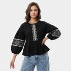 Women Black Round Neck Regular Fit Shirt, काला, small