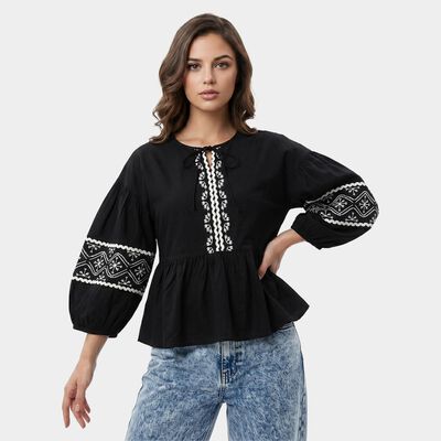 Women Black Round Neck Regular Fit Shirt