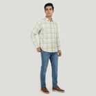 Men's Cream Cotton Casual Shirt, ऑफ व्हाइट, small
