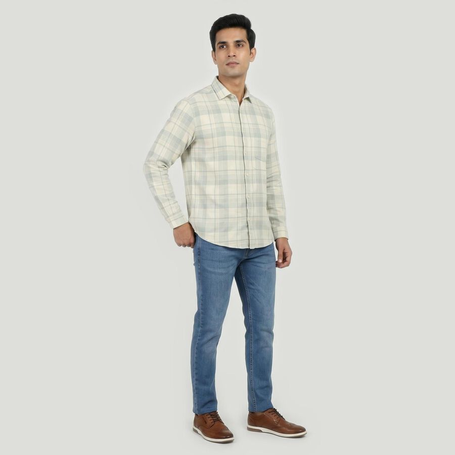 Men's Cream Cotton Casual Shirt, ऑफ व्हाइट, large