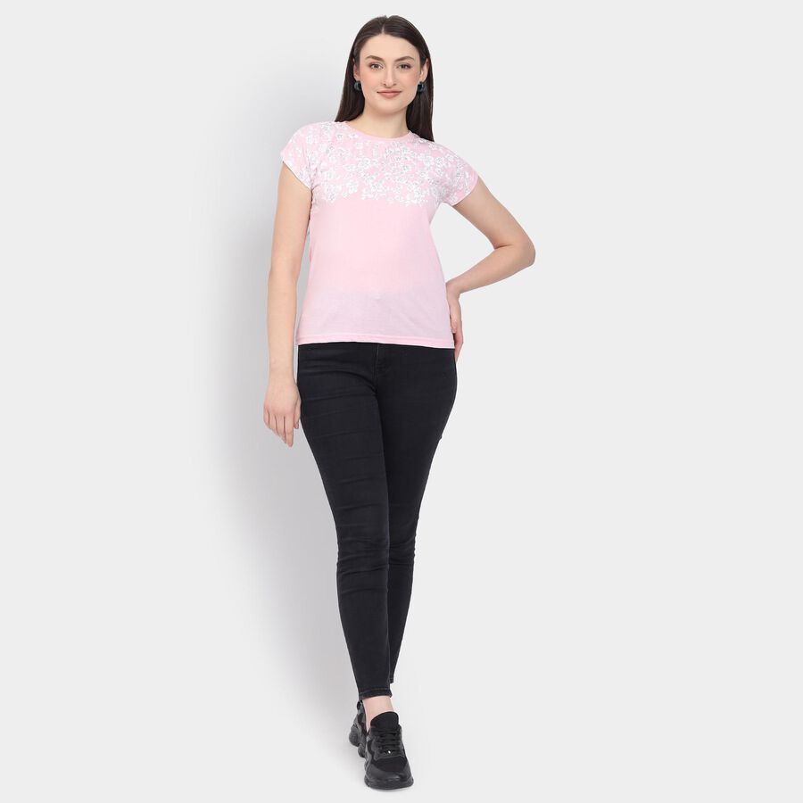 Ladies' Round Neck T-Shirt, Pink, large