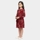 Girls' Deep Crimson Red Round Neck Floral Print Dress, वाइन, small image number null