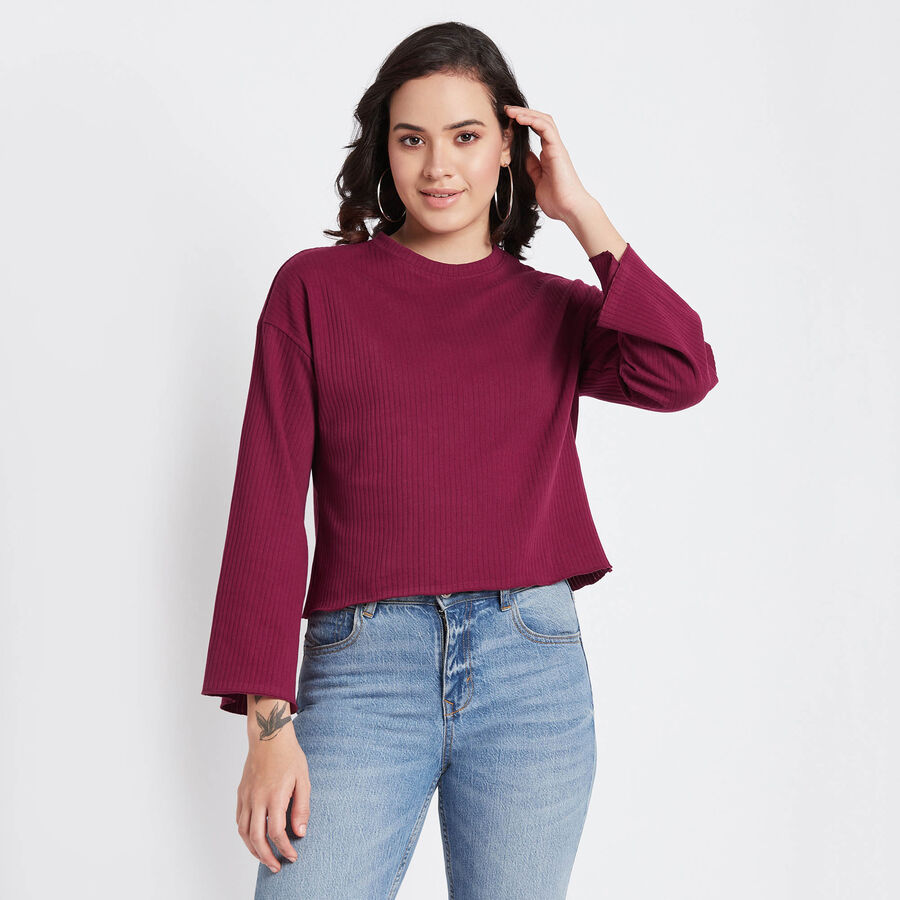 Solid Round Neck T-Shirt, Purple, large image number null