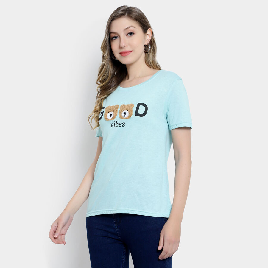 Embellished Round Neck T-Shirt, Aqua, large image number null