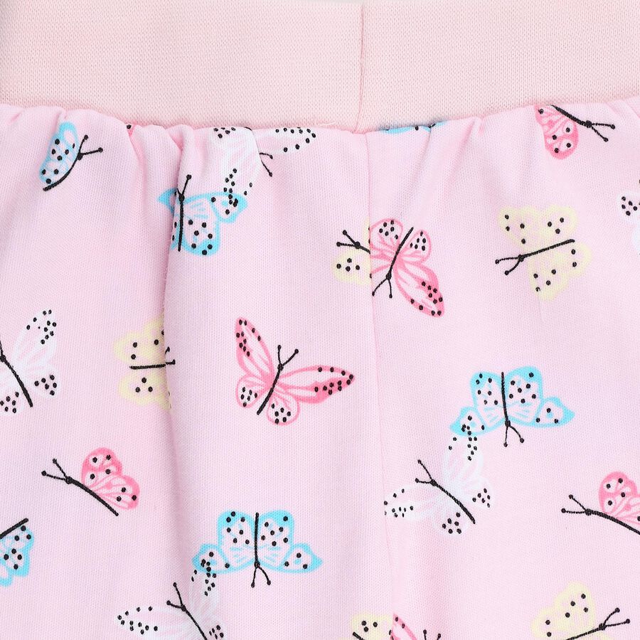 Infants Pink Regular-fit Butterfly Printed Pyjama, हल्का गुलाबी, large