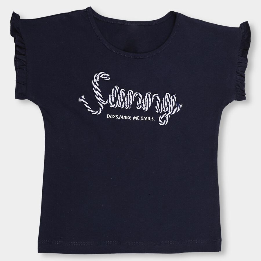 Girls' 100% Cotton T-Shirt, नेवी ब्लू, large image number null