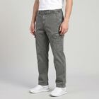 Men's Grey Slim Fit Cargo Trousers, गहरा ग्रे, small