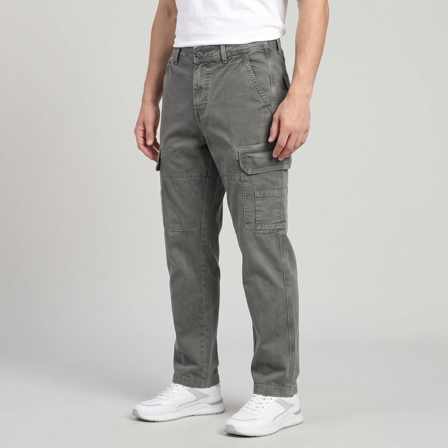 Men's Grey Slim Fit Cargo Trousers, गहरा ग्रे, large