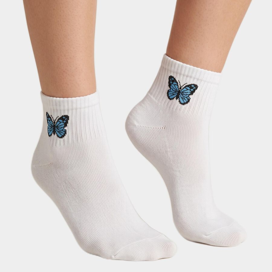 Women's Assorted Regular Fit Butterfly Print Pack of 3 Socks, चुनिंदा, large