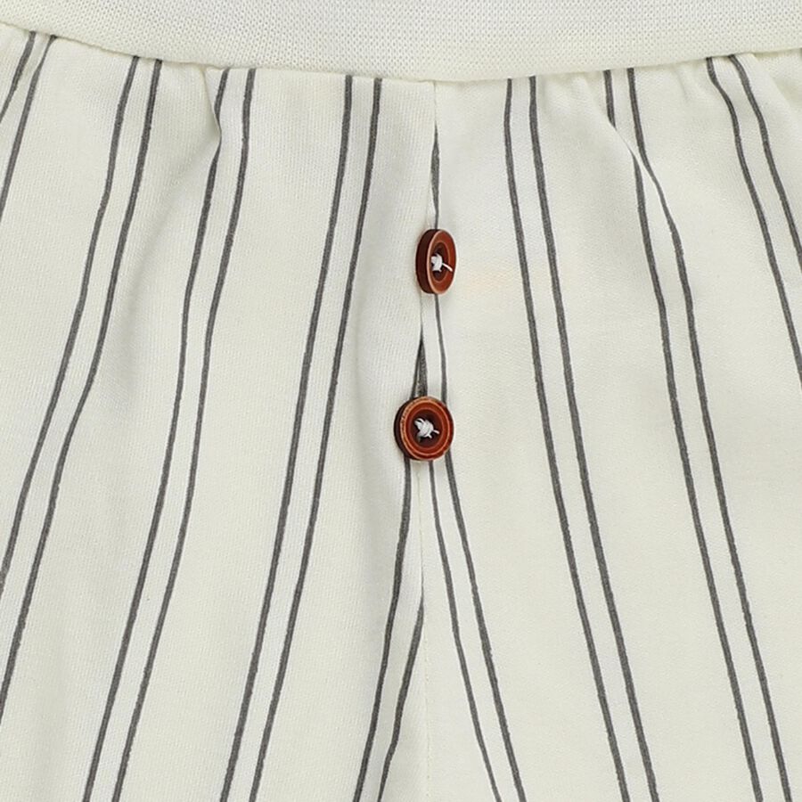 Infants White Striped Cotton Elastic Waist Pyjama, ऑफ व्हाइट, large image number null