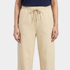Women's Beige Straight Fit Side-Striped Track Pants, गहरा पीला, small
