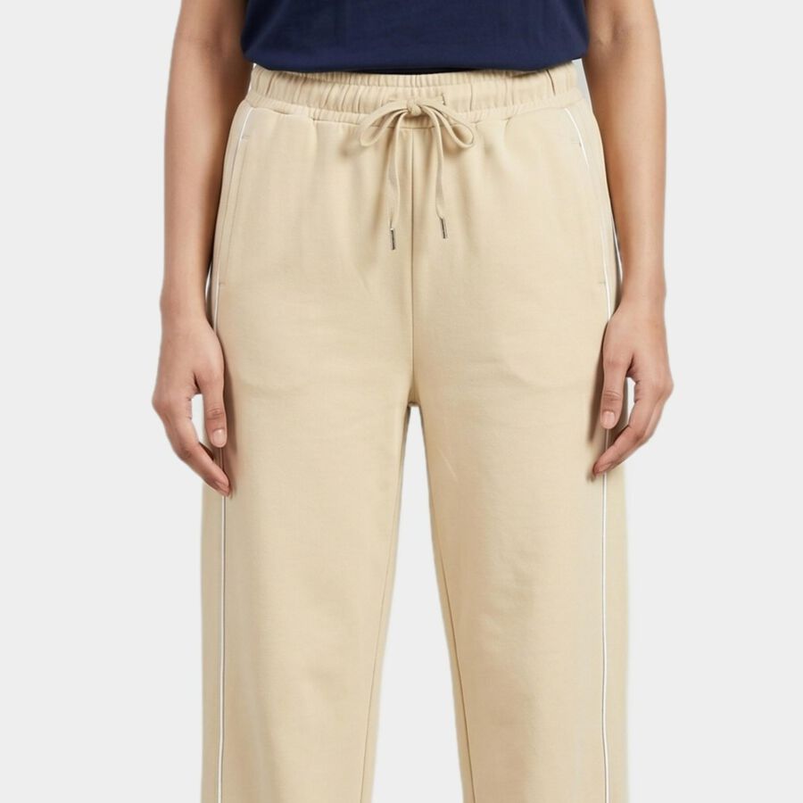 Women's Beige Straight Fit Side-Striped Track Pants, गहरा पीला, large