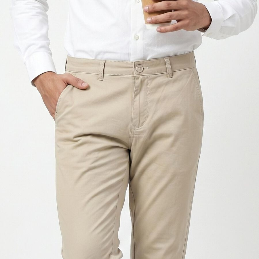 Men's Silver Slim Fit Flat-Front Chino Trousers, सिल्वर, large