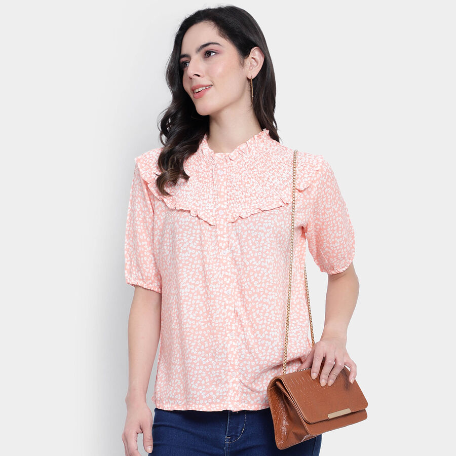 All Over Print Elbow Sleeve Top, Peach, large image number null