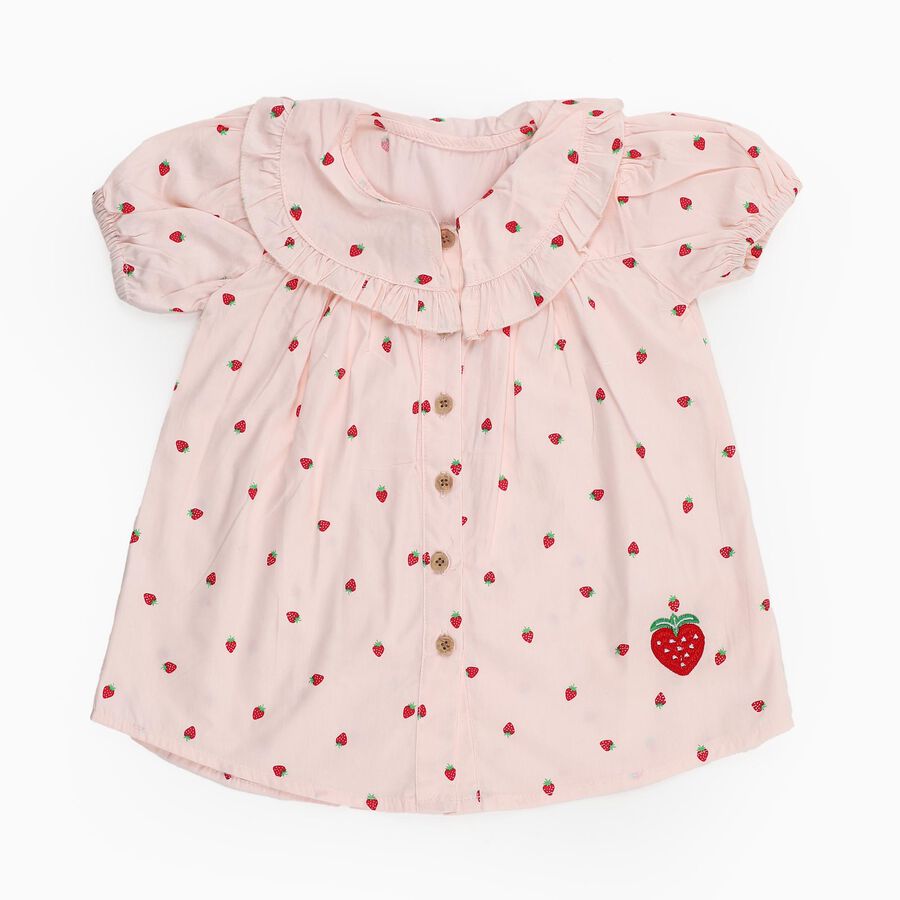 Infants Light Pink Cotton Half Sleeve Round Casual Shirt, Light Pink, large