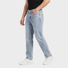 Men's Light Blue Straight Fit Washed Jeans, Ice Blue, small