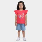 Girls' Pink Cotton Round Neck Casual T-Shirt, Pink, small