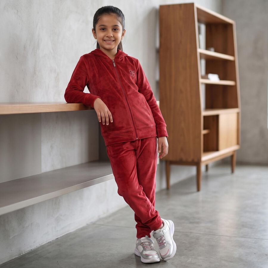 Girls Maroon Hooded Lounge Hipster Set, मरून, large