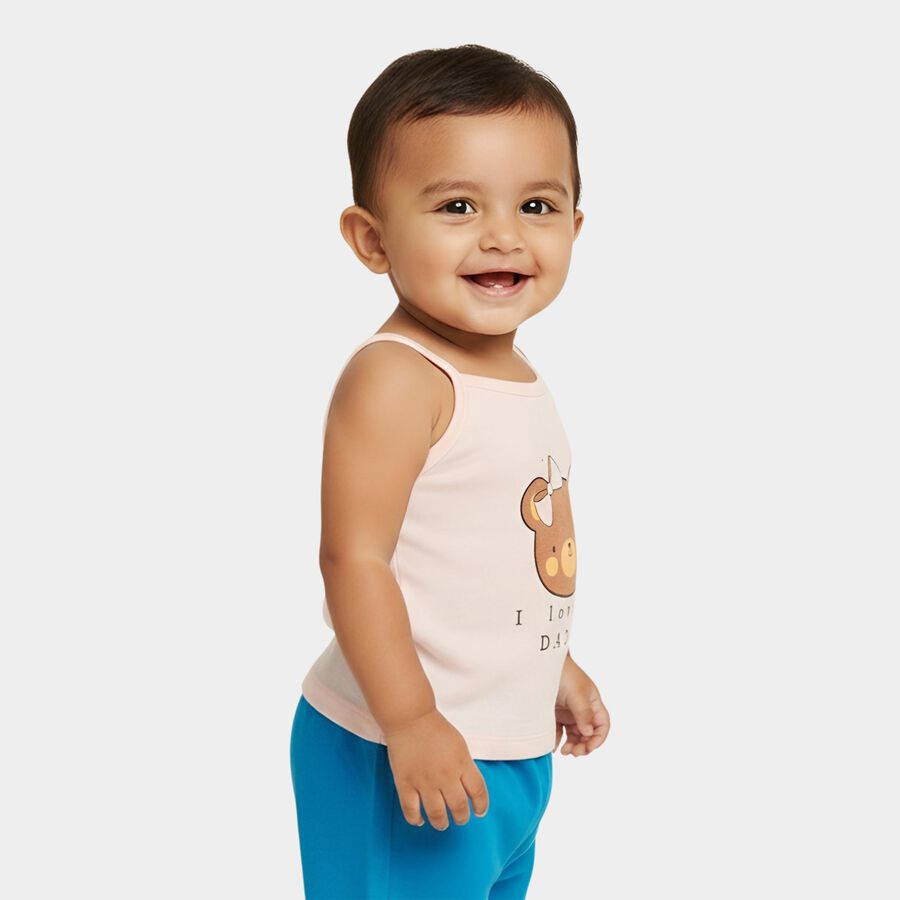 Infants' Pink Cotton Round Neck Casual Vest, Light Pink, large