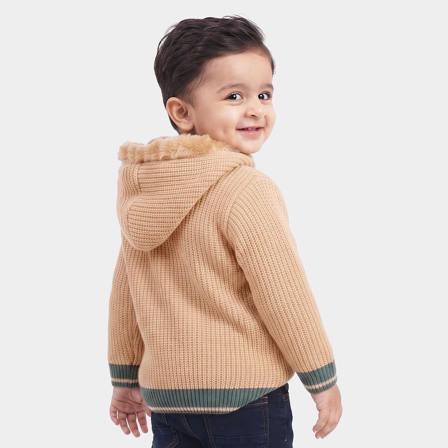 Infants Beige Hoodie Neck Knitted Design Pullover, गहरा पीला, large