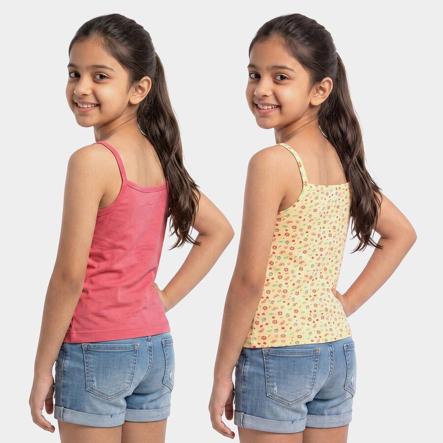 Girls' Yellow Cotton Scoop Neck Waistcoat Vest, पीला, large