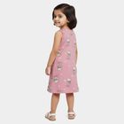 Girls' Pink Teddy Bear Printed Sleeveless A-Line Frock, गुलाबी, small