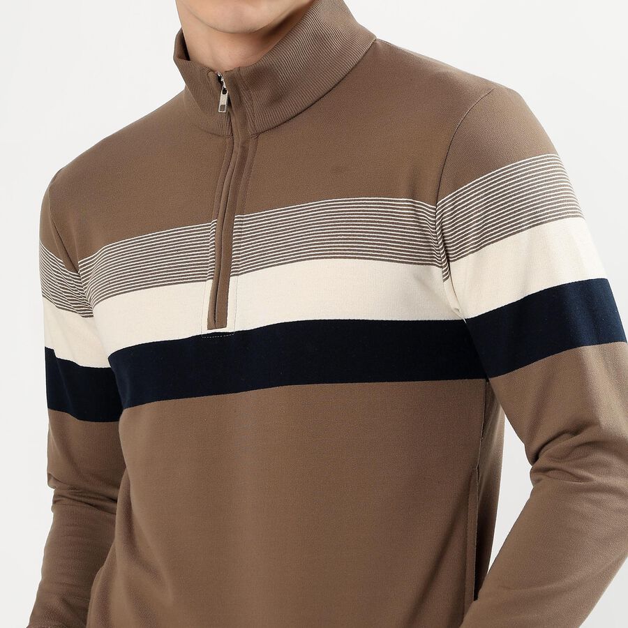 Men's Muted Olive Green Zip Neck Casual Sweatshirt, Olive, large image number null