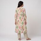Women's Cream Notch Neck Printed Kurta, Off White, small