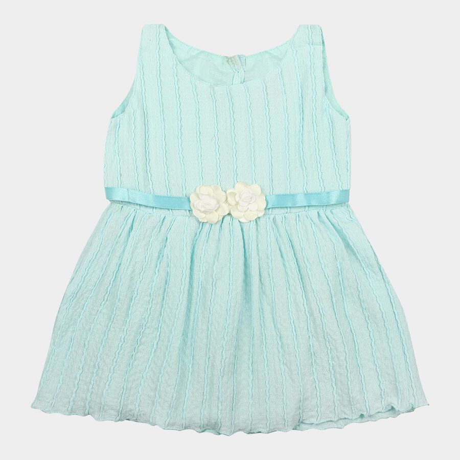 Infants' Mint Green Fit and Flare Floral Applique Frock, हल्का हरा, large