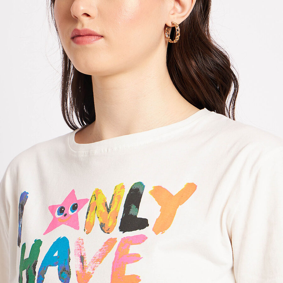 Cotton Round Neck T-Shirt, Off White, large image number null