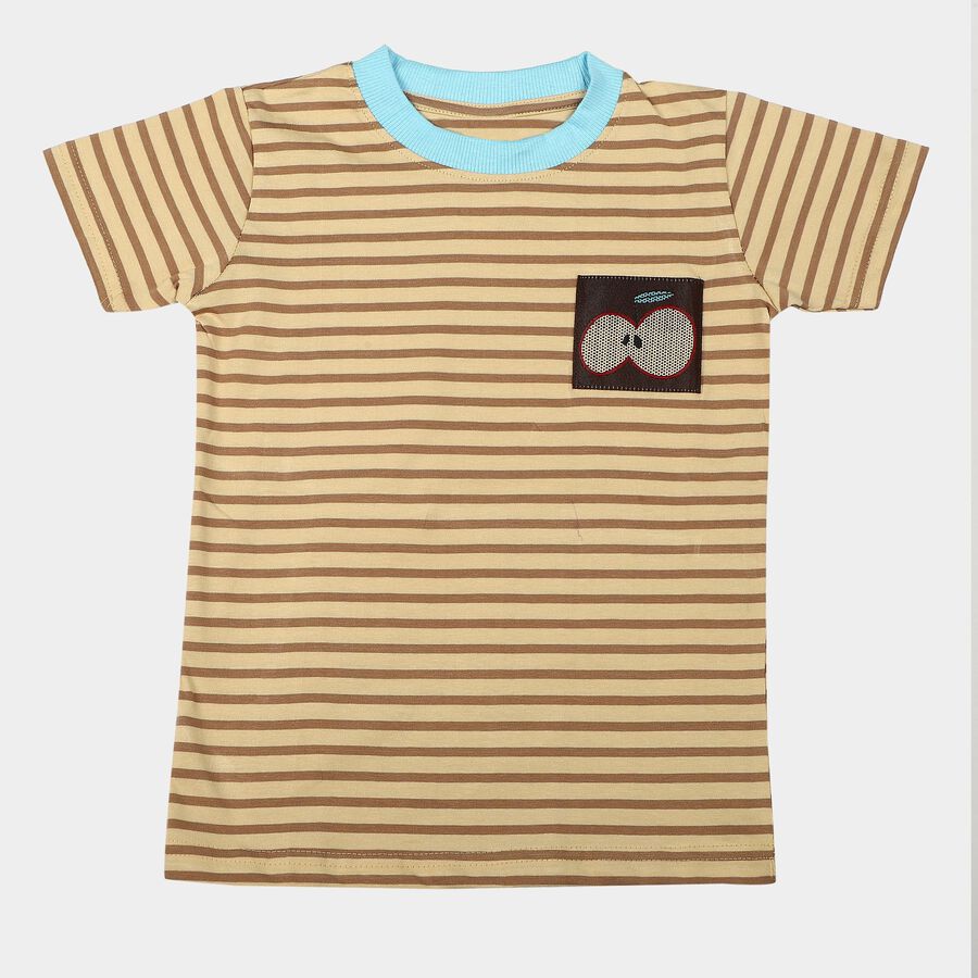 Boys Beige Crew Neck Regular T-Shirt, Beige, large