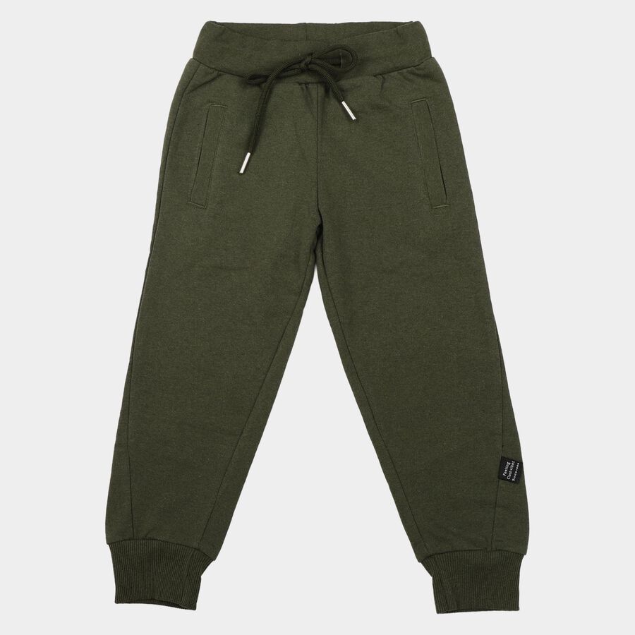 Boys Olive Green Jogger Solid Cotton Blend Pyjama, Olive, large