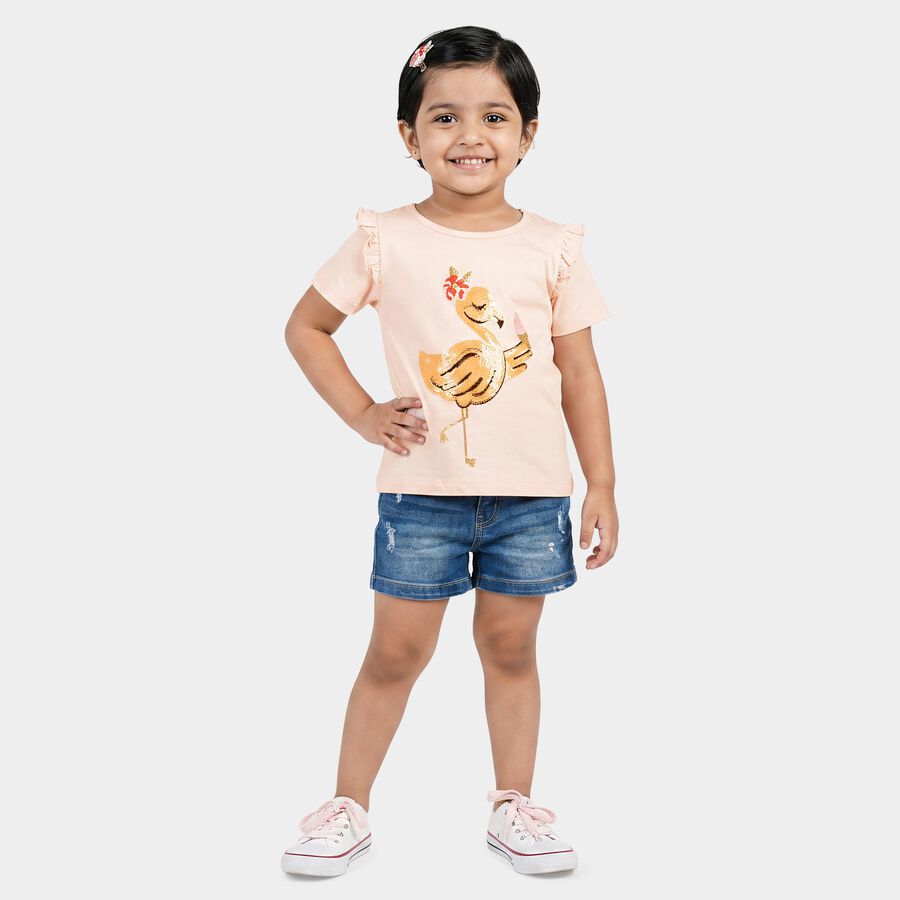 Girls Light Pink Cotton Round Neck Regular T-Shirt, Light Pink, large