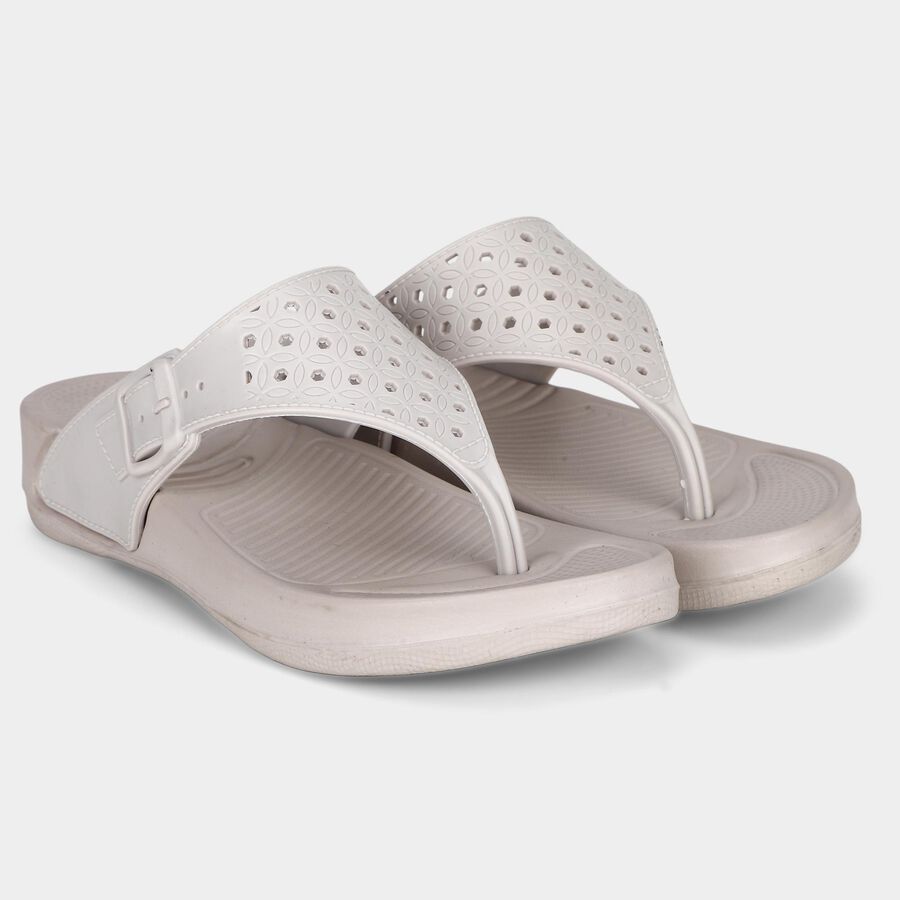 Women's Beige Toe-Post Flip-Flops, गहरा पीला, large