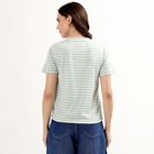 Women's Light Sage Green Round Neck Striped T-Shirt, Light Green, small image number null