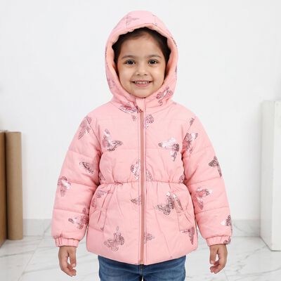 Girls Pink Hooded Puffer Jacket