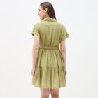 Women's Light Green Round Neck Classic Midi Dress, Light Green, small