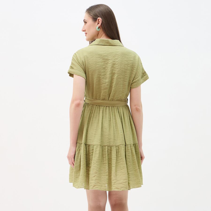 Women's Light Green Round Neck Classic Midi Dress, Light Green, large