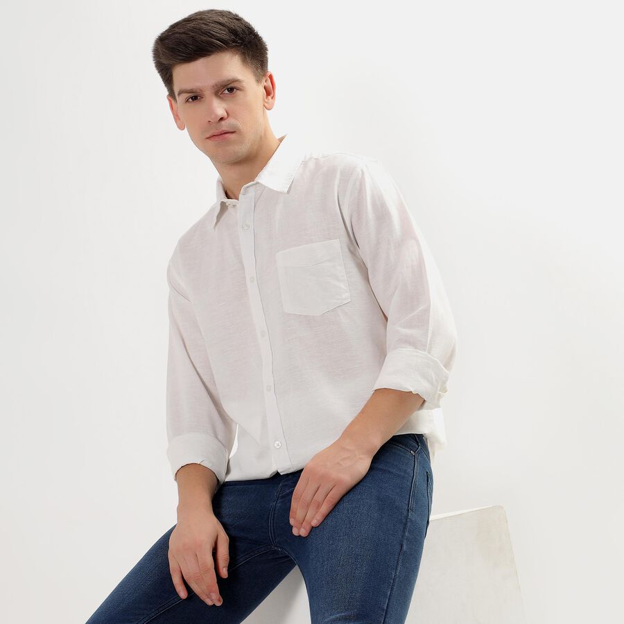 Men's Snow White Regular Collar Casual Shirt, सफ़ेद, large image number null