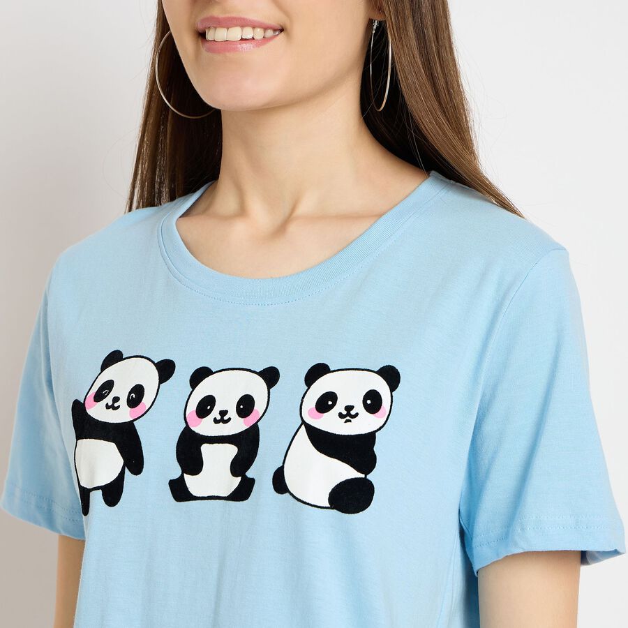 Ladies' 100% Cotton Round Neck T-Shirt, हल्का नीला, large image number null