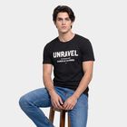 Men's Black Round Neck Regular Graphic Print T-Shirt, काला, small