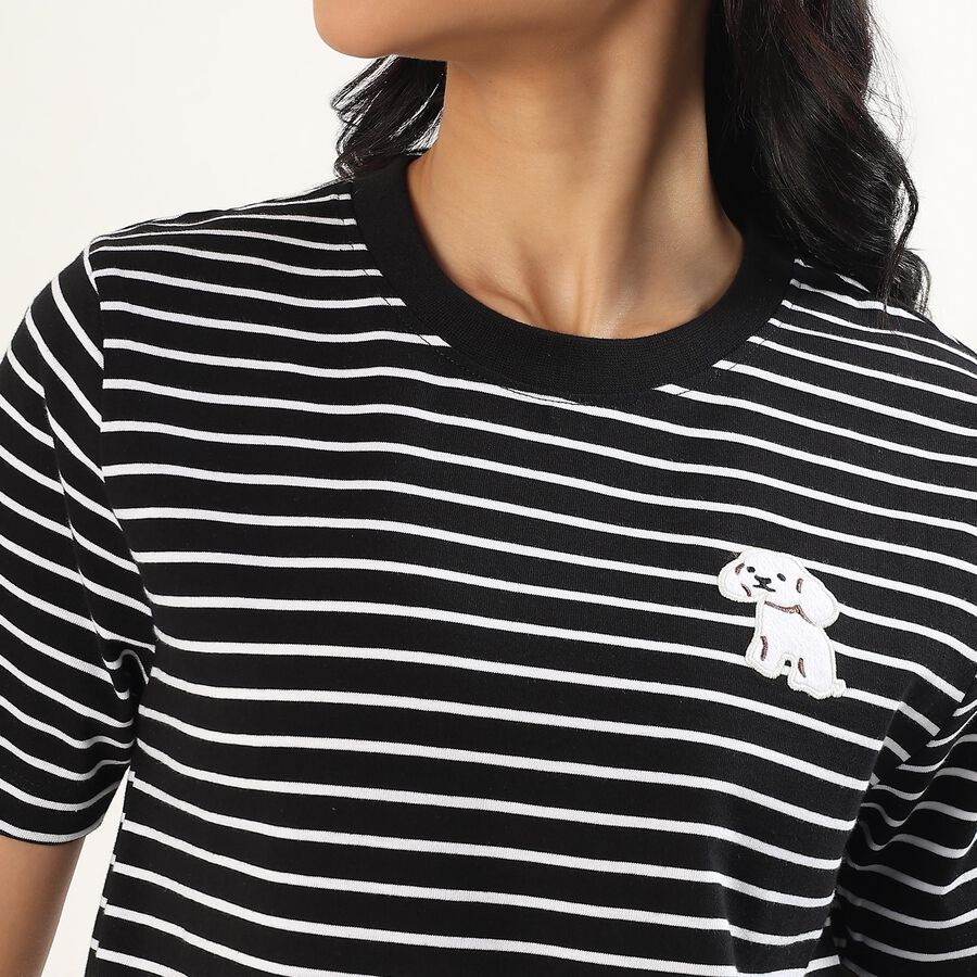 Women's Jet Black Cotton Round Neck Casual T-Shirt, Black, large